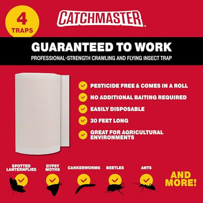 Catchmaster Tree Shield Lantern Fly & Ant Traps Insect Barrier, 4 Rolls 30ft Each, Outdoor Adhesive Crawling Insect Trap to Protect Trees, Fruit & Plants, Pest Control Lawn & Garden - size: 4 Rolls