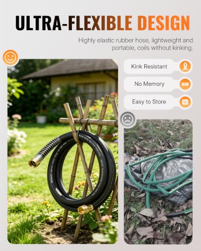 15FT x 5/8" Rubber Garden Hose, Heavy Duty 15 Foot Water Hose - color: Black, size: 15FT 5/8