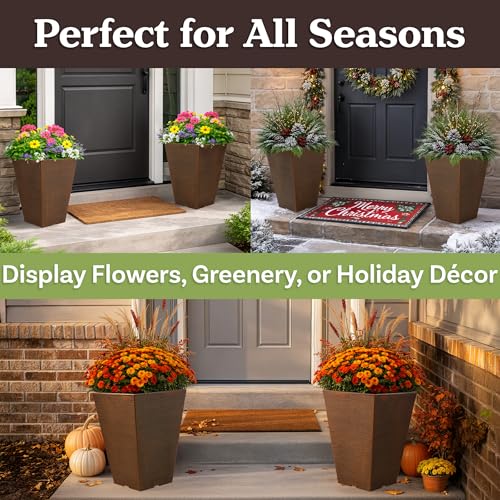 Pure Garden Large Outdoor Planters, Bronze, 13.75-Inch, 2-Pack - color: Bronze
