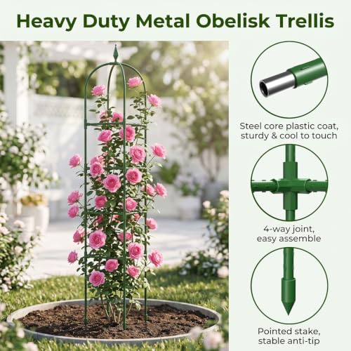 MYMULIKE 2 Pack Garden Obelisk Trellis for Climbing Plants Outdoor & Indoor - 6Ft Rustproof Garden Trellis Plant Support Cage for Vines, Flowers, Vegetables, Roses | Heavy-Duty, Adjustable