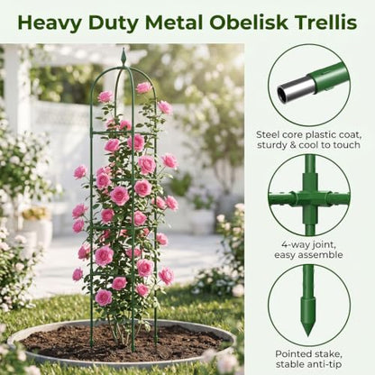 MYMULIKE 2 Pack Garden Obelisk Trellis for Climbing Plants Outdoor & Indoor - 6Ft Rustproof Garden Trellis Plant Support Cage for Vines, Flowers, Vegetables, Roses | Heavy-Duty, Adjustable