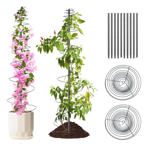 2 Pack Spiral Metal Garden Trellis for Climbing Plants Outdoor - 72" Large Heavy Duty Plant Support Tower with Center Pole, for Outdoor Garden, Raised Bed,Backyard,Container Gardening - size: 12 to 72"(2 pack)