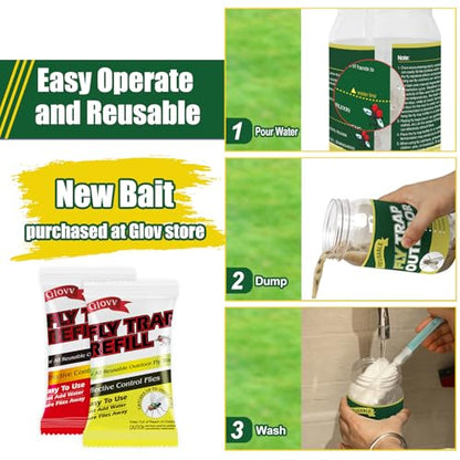 3 Reusable Fly Traps Outdoor Bottles, Fly Killer Catcher Jar with 6 Bait - size: 3 pack2