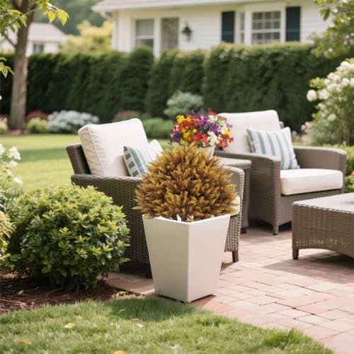24" Fall Topiary Artificial Outdoor Plants, Faux Cedar Bushes & Shrubs - color: Golden Brown Cedar