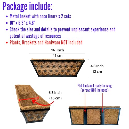 LaLaGreen Garden Wall Planter (16 in, 2 Pack) Black Patio Window Flower Box - size: 16" (41cm) x 2 pack