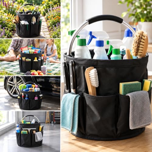 4.5 Gallon Collapsible Cleaning Caddy with Comfort Handle & 6 Pockets - color: Black
