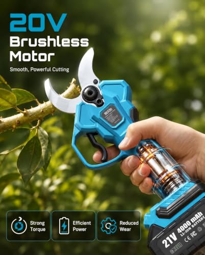 SEESII Electric Pruning Shears, 1.8" Cut Cordless Pruner, 2x4.0Ah Batteries - color: Robin Blue