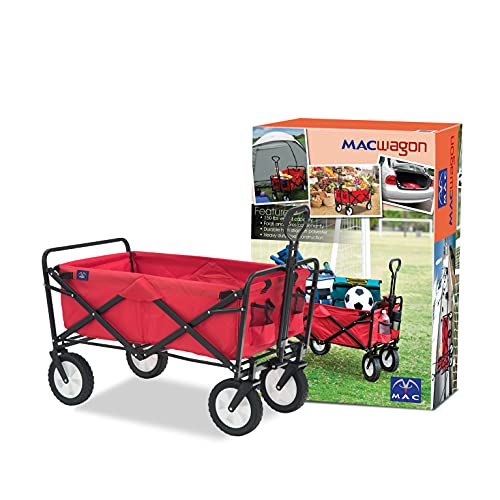 Mac Sports Heavy Duty Steel Frame Collapsible Folding 150 Pound Capacity Outdoor Camping Garden Utility Wagon Yard Cart, Red - color: Red