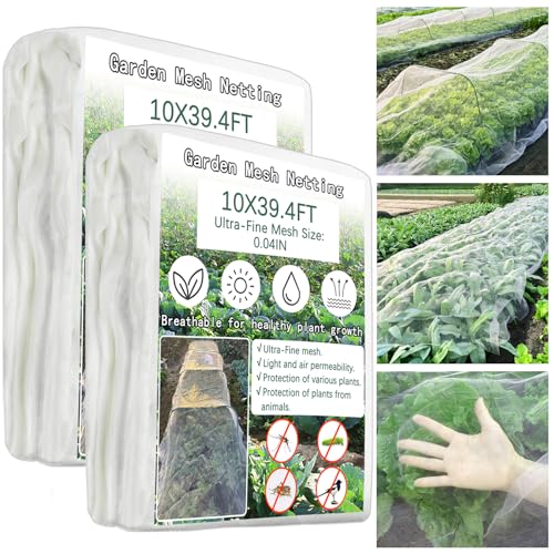 2 Pack Garden Netting 10x39.4Ft Ultra Fine Mesh Insect Netting for Garden Protection,Reusable Barrier Protection Mesh Plants Cover for Protect Vegetables Plants Fruits Flowers Crops from Animals