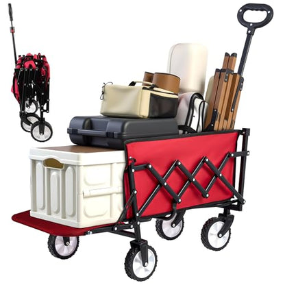 MAZING Collapsible Foldable Wagon with Tailgate Extended, 300lbs Heavy Duty Portable Lightweigh Utility Folding Wagon Cart for Grocery, Camping, Garden, Fishing