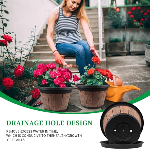 4 Pack 14 inch Plant Pots,Whiskey Barrel Planters with Drainage Holes - size: 14 inch