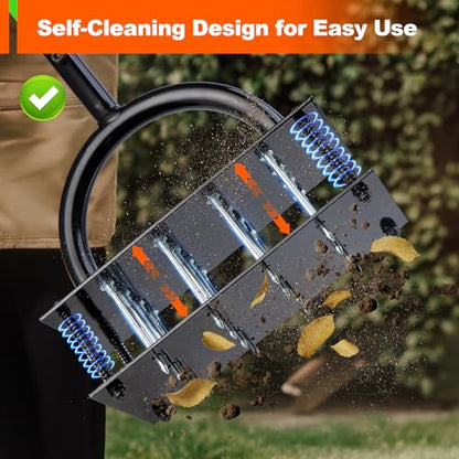 Bluesea Lawn Aerator Tool - 16 Iron Spikes with Ergonomic T-Handle, Automatic Dirt Clean for Soil Loosening & Yard Aeration, Manual Metal Grass Aerator (Green) - color: Green
