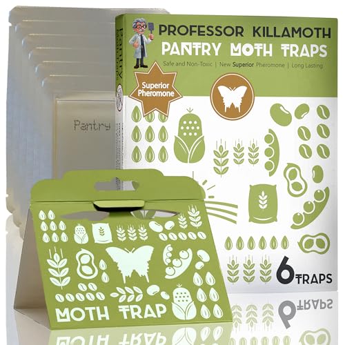 Professor Killamoth Superior Pantry Moth Traps 6-Pack with Pheromones Prime | No Insecticides | Safe, Non-Toxic and Child and Pet Friendly Pantry Protection | Superior Attractant