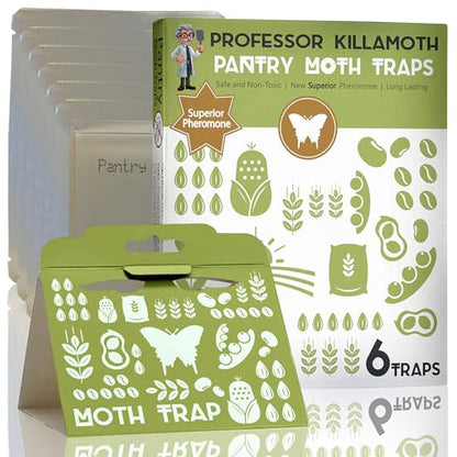Professor Killamoth Superior Pantry Moth Traps 6-Pack with Pheromones Prime | No Insecticides | Safe, Non-Toxic and Child and Pet Friendly Pantry Protection | Superior Attractant