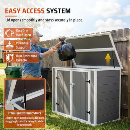 Outdoor Storage Shed Deck Box with Ramp and Lockable Lid - color: Gray - 56.10 X 28.90 X 43.90 Inch