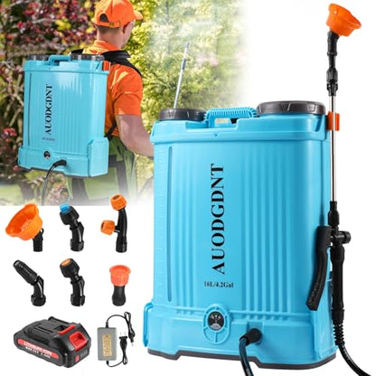 Battery Powered Backpack Sprayer 4 Gallon, 100 PSI Electric Garden Sprayer with 21V 2.6Ah Rechargeable Battery & 6 Adjustable Nozzles, for Weeding, Spraying - size: 4.2 Gallon