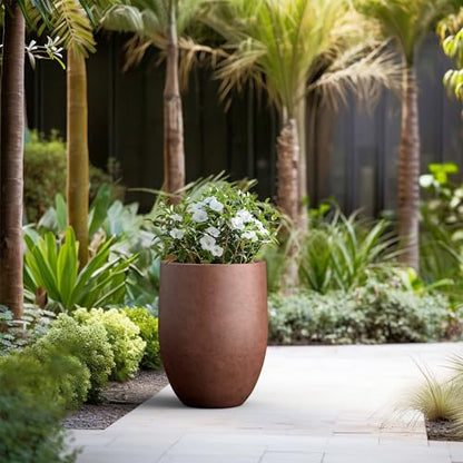 Kante Large Round Bullet Rusty Concrete Planter 21.7" Tall, Outdoor - color: Rusty
