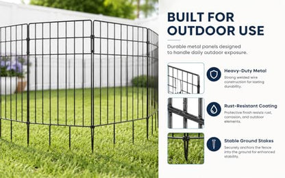 Garden Fence 26.7 FT x 17" H, Decorative Metal Border for Flower Beds - size: 26 Square Panels-26.7ft(L)x12.32"(W)