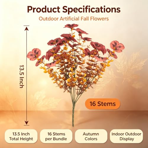 Faux Flowers UV Resistant, 16 Artificial Pansies for Fall Outdoor Decor - color: Fall Pink