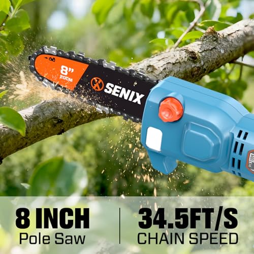 SENIX 8A Corded Electric Pole Saw | 8-Inch Cutting Bar & 14.8ft Max Reach Telescoping Pole, Lightweight Branch Cutter for Effortless Tree Trimming and Pruning - style: 8A Electric Saw