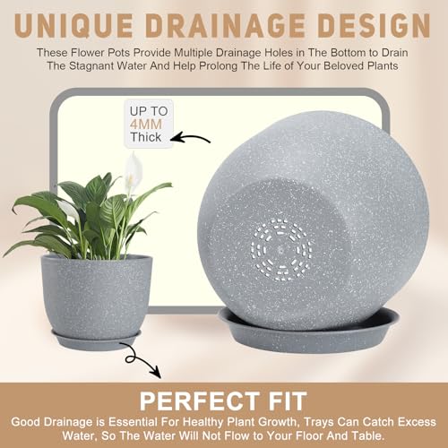 YNNICO Plant Pots 10/9/8/7.5/7 inch with Multi Mesh Drainage Holes - color: Gray, size: 10/9/8/7.5/7 inch