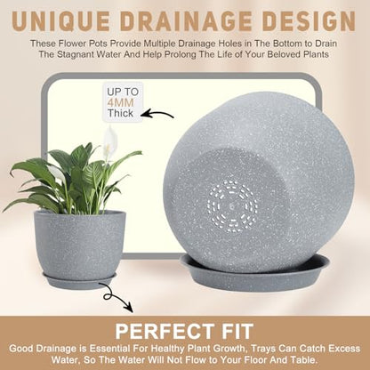 YNNICO Plant Pots 10/9/8/7.5/7 inch with Multi Mesh Drainage Holes - color: Gray, size: 10/9/8/7.5/7 inch