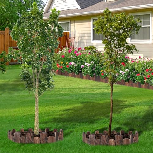 Wooden Garden Edging - 6 Pcs 5.9''x41.3'' Sturdy Pine Landscape Border, Flexible Decorative Fence for Outdoor Yard Lawn Flower Bed Pathway Tree
