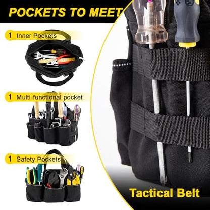Small Tool Bag, Close Top Wide Mouth Tool Organizer Bag, Large Tool Bags - color: Black-1, size: 12 Inch