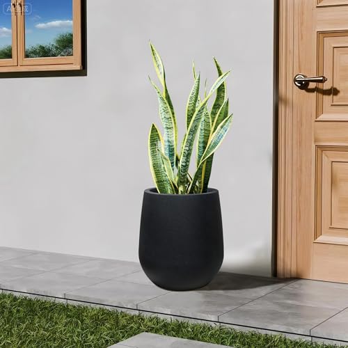 16.9" H Large Tall Plastic Black Planter w/ Drainage Holes and Plug - color: Black, size: 16.93"