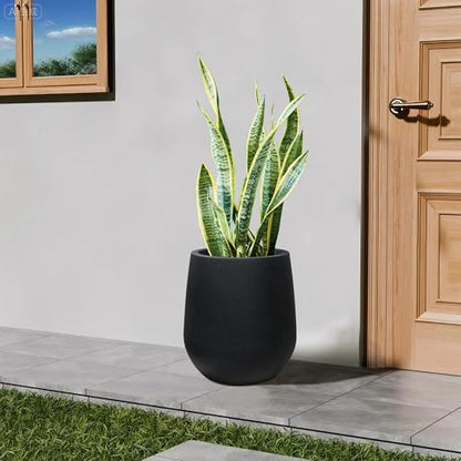 16.9" H Large Tall Plastic Black Planter w/ Drainage Holes and Plug - color: Black, size: 16.93"