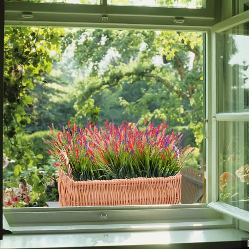 Ammyoo Artificial Plants Fake Monkey Grass for Outdoor Porch Decorations - color: Red Pueple Pink, size: 12 Pcs