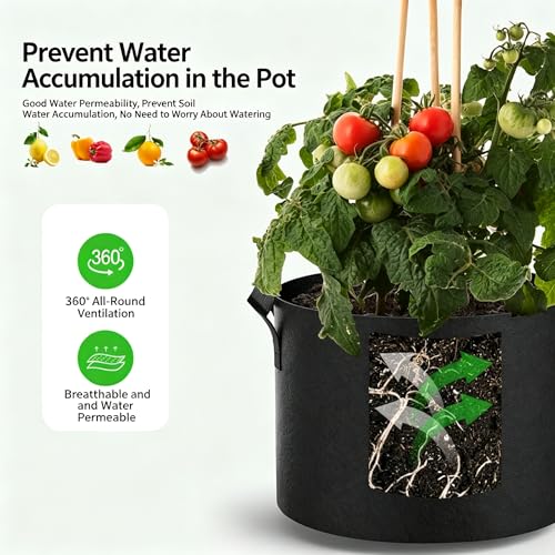 5 Pack 3 Gallon Grow Bags, Heavy Duty Nonwoven Fabric Pots with Handles, Plant Grow Bags for Vegetables, Flowers, and Fruits, Aeration Planters for Outdoor and Indoor Gardening