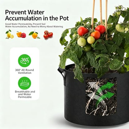5 Pack 3 Gallon Grow Bags, Heavy Duty Nonwoven Fabric Pots with Handles, Plant Grow Bags for Vegetables, Flowers, and Fruits, Aeration Planters for Outdoor and Indoor Gardening