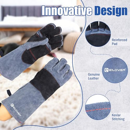 IC ICLOVER Animal Handling Gloves, Snake Bite Proof Gloves, Double Leather - color: L -16inch