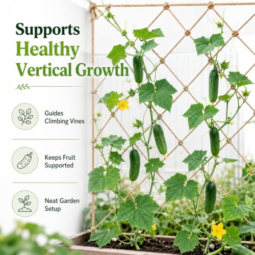 Jute Trellis Netting for Climbing Plants Heavy Duty Jute Plant Support Net for Garden Natural Jute Hemp Rope Net with 5.9 inch Mesh for Climbing Vining Plants, Cucumber, Tomatoes (3.3 * 6.5 FT) - size: 3.3 * 6.5 FT