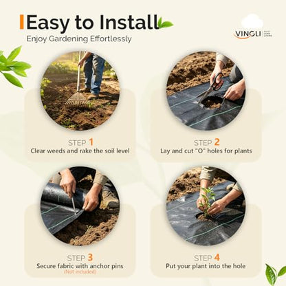 VINGLI 3x300FT Weed Barrier Landscape Fabric, 3.2oz Premium Heavy Duty Weed Blocker Fabric, Garden Cloth Weed Control Mat, Geotextile Fabric, Ground Cover for Gardening, Driveway & Landscaping - size: 3x300FT