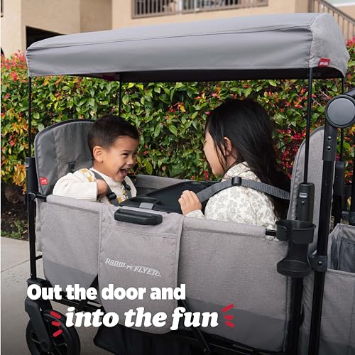 Radio Flyer Pathfinder 2-Seat Stroller Wagon, for Kids 6+ Months, UV Canopy - size: 2 Seats