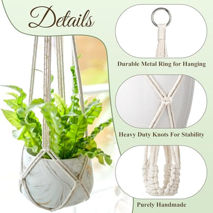 Dahey Macrame Plant Hanger Indoor Hanging Plant Holder Basket for Flower - color: Beige
