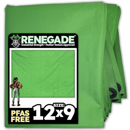RENEGADE Industrial Tarp 12x9 ft Green – Heavy Duty, Waterproof, UV-Resistant, PFAS-Free – Durable Tarp for Jobsite Coverage, Construction, Farming & Shelter Use - color: Green, size: 12X9