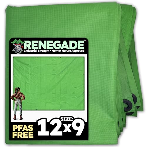 RENEGADE Industrial Tarp 12x9 ft Green – Heavy Duty, Waterproof, UV-Resistant, PFAS-Free – Durable Tarp for Jobsite Coverage, Construction, Farming & Shelter Use - color: Green, size: 12X9