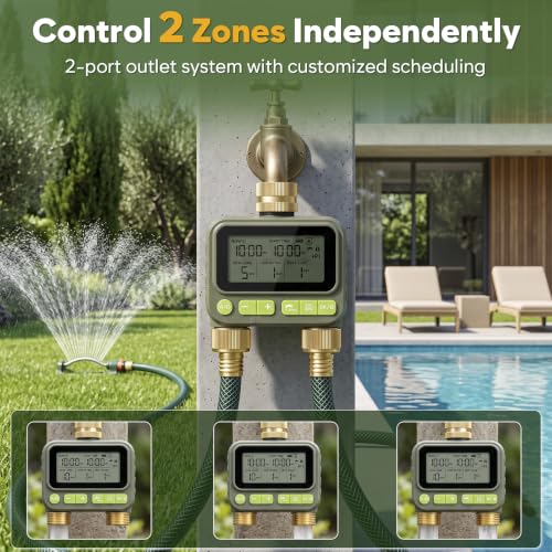 2 Zone Water Timer with Brass Inlet Outlet, Sprinkler Timer for Garden Hose - size: 2 Outlets