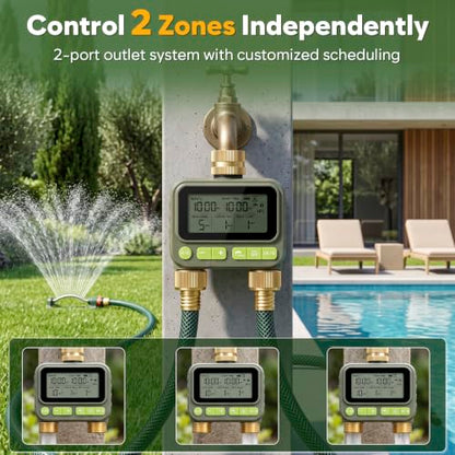 2 Zone Water Timer with Brass Inlet Outlet, Sprinkler Timer for Garden Hose - size: 2 Outlets