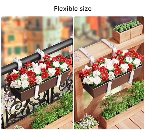 Y&M 4 Pack Window Box Brackets, Adjustable Railing Planter Box Brackets - size: 4p White