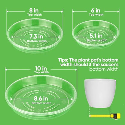 18 Pack Plant Saucers of 6 inch & 8 inch & 10 inch , Durable Plant Trays for Indoors Outdoors, Clear Plastic Flower Plant Pot Saucer, Made of Thicker, Stronger Plastic, with Taller Design (6"+8"+10") - size: 6"+8"+10"