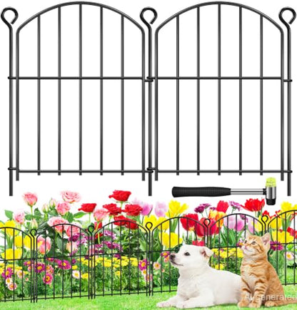 Decorative Garden Fence 17in (H) x25ft (L),Arched Rustproof Metal No Dig - size: 25 Panels-17in(H) x 25ft(L) without Gate
