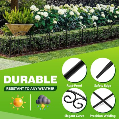 24.5in(H) x10.8ft(L) Garden Fence Animal Barrier, 10 Pack Tall Decorative Metal Fencing Panel, Arched Black Fence for Dog, Yard, Patio Outdoor Decor - size: 10 Pack, 10.8ft(L) x 24.5in(H)