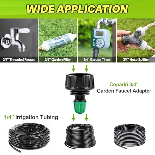 Universal 3/4 Inch Female Pipe Thread to 1/4 Inch Drip Irrigation Tubing Adapter, 6 Pack 1/4 In. Barbed Drip Line x 3/4 In. Faucet PVC Adapter Connect 3/4" FHT Garden Faucet Hose Bibb