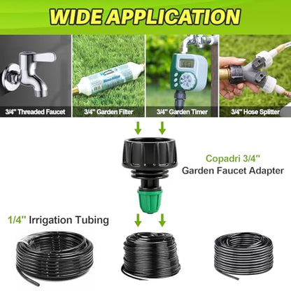 Universal 3/4 Inch Female Pipe Thread to 1/4 Inch Drip Irrigation Tubing Adapter, 6 Pack 1/4 In. Barbed Drip Line x 3/4 In. Faucet PVC Adapter Connect 3/4" FHT Garden Faucet Hose Bibb