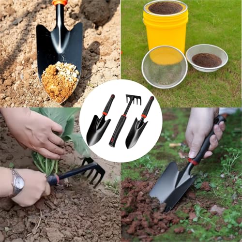 Garden Tool Set, Includes 6 mm Mesh Gardening Sifter, Trowel, Transplanter, and Cultivator for Outdoor Gardening, Ergonomic Yard Tool Kit