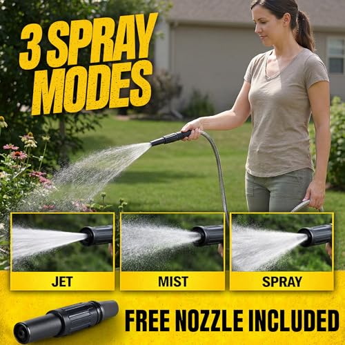 BIONIC STEEL 100 Ft Metal Garden Hose with Sprayer Nozzle - size: 100'